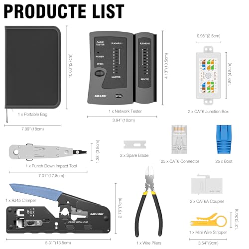 iwillink RJ45 Crimp Tool Kit - Cat6 Cat5e CAT5 Ethernet Crimping Tool Kit with 25x RJ45 Pass Through Connector and Boot, 2X Cat6 Junction Box, 2X Cat6A Coupler,1x Rj45 Crimper - Image 2