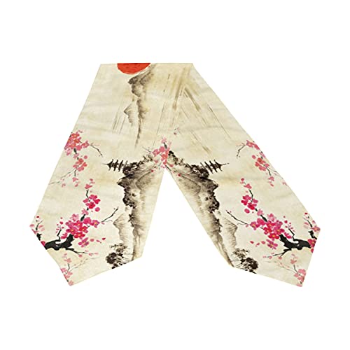 Cherry Blossom Table Runner 13X70 Inches Long Polyester Vintage Style Design Floral Table Runner Suitable For Holiday Party & Wedding & Kitchen & Dining Room Tables Decor #TOP4