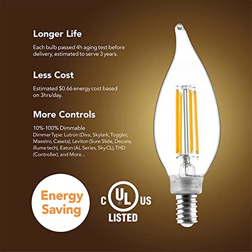 Omibrite Dimmable Led Chandelier Bulbs, Warm White 2700K, 60W Equivalent, 5.5W 550 Lumens, E12 Candle Bulbs, 90+Cri, Ul Listed, 6/Packlabra Base, 90+Cri, Ul Listed, 6/Pack #TOP5