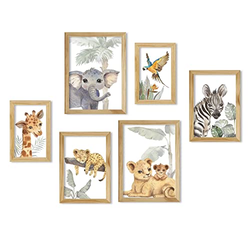 Baby Animal Nursery Wall Decor: Safari Animal Wall Art Print For Boy Girl, Animal Nursery Poster For Kids, Jungle Animal Pictures Framed Set Of 6 For Baby Room Nursery Decor #TOP6