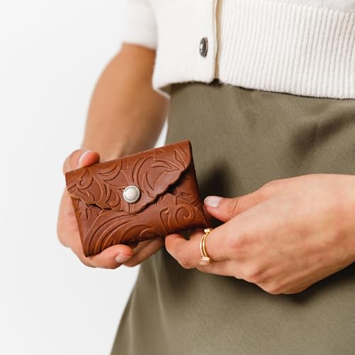 Image of Portland Leather Goods Mini Daisy Wallet for Women - Handmade from the Finest Full-Grain Hides - Features Envelope Design with Snap Closure - Meadow