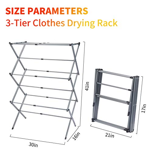 Vivianrack 3-Tier Clothes Drying Rack For Laundry, Folding Clothes Drying Rack Indoor Metal Steel Clothing Drying Dryer, Accordion Design Laundry Rack，Towel Rack(Silver Gray) #TOP2