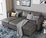 EASE MOOSE Faux Leather Sectional Modular Sleeper Sofa Couch with Storage, Faux Leather Modular Sectional Sofa Bed Gray