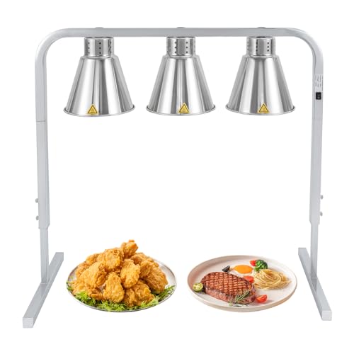 Ageanbri Triple Head Food Heat Lamp Portable Food Warmer with 3 Heat Lamp Bulbs, w/250w Bulb Each for Food Buffet Service Freestanding 120V Commercial and Household Use- Adjustable (Silver)