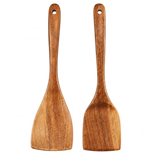 Wooden Spatulas, 2 PCs Natural Acacia Wooden Cooking Utensils Set for Non-stick Pan Kitchen Tool,