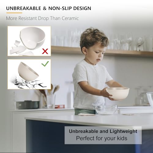 PYRMONT Unbreakable Cereal Bowl 26 OZ Wheat Straw Bowls Set of 8 Alternative Plastic Bowls Reusable Dishwasher & Microwave Safe Bowls for Kitchen Camping Bowls for Soup,Breakfast,Fruit-Beige — view 4