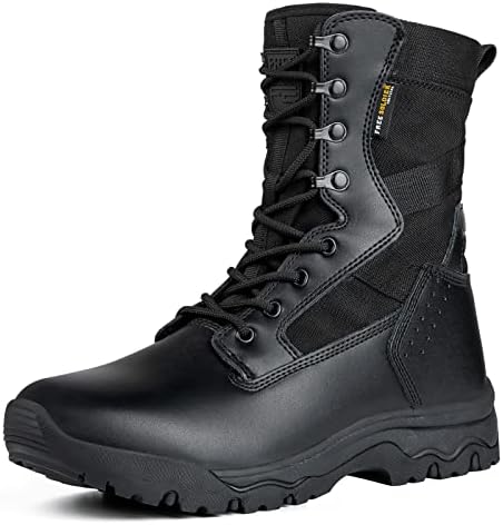 FREE SOLDIER Men’s Tactical Boots 8 Inches Lightweight Combat Boots Durable Suede Leather Military Work Boots Desert Boots(Black 10)