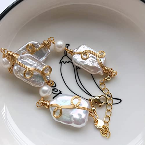 Red Lychee Baroque Pearl Bracelet for Women Bohemia Freshwater Cultured Baroque Pearl Gold Filled Stretch Bracelet Gift for Mother4
