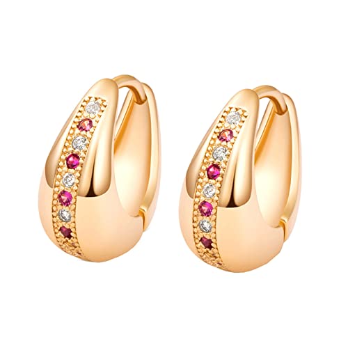Boucles d'oreilles de cerceau en or de 18 km femmes forme ovale rubis diamant rouge luxe