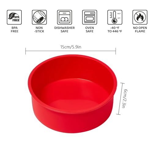 Miniatura 2 de Yxhzvon 2 Piezas Moldes Silicona Reposteria Redondo 15cm, Molde Bizcocho Antiadherente, Molde Redondo De Silicona Para Tartas Para Tarta De Queso, Tarta De Cumpleaños Rojo