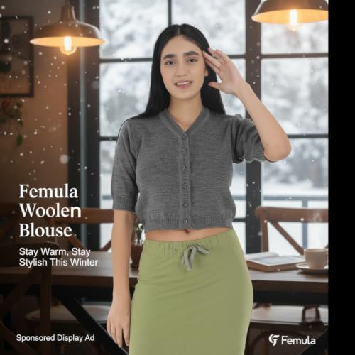 Image of Women Winter Wear V-Neck Half Sleeves Regular Fit Woollen Blouse