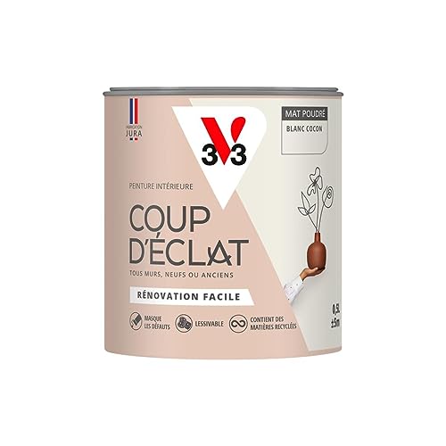 V33 Peinture murale intérieure Coup d'Éclat® Blanc cocon Mat Poudré 0,5L
