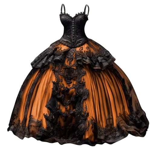 Women's Spaghetti Gothic Quinceanera Dresses with Black Lace Appliques Prom Dresses Vintage Wedding Dress for Bride