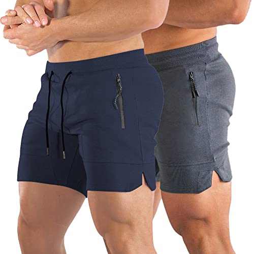Image of PIDOGYM Men's 5 inch Gym Workout Shorts,Fitted Jogging Short Pants for Bodybuilding Running Training with Zipper Pockets