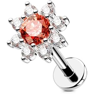 OUFER 16G Floral Cartilage Piercing Jewelry Set, Stainless Steel & Gold Floral Flat Back Helix Earrings with 5MM-8MM CZ Studs, Internally Threaded Tragus, Helix, and Lip Rings for Women & Me