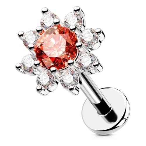 OUFER 16G Floral Cartilage Piercing Jewelry Set, Stainless Steel & Gold Floral Flat Back Helix Earrings with 5MM-8MM CZ Studs, Internally Threaded Tragus, Helix, and Lip Rings for Women & Me