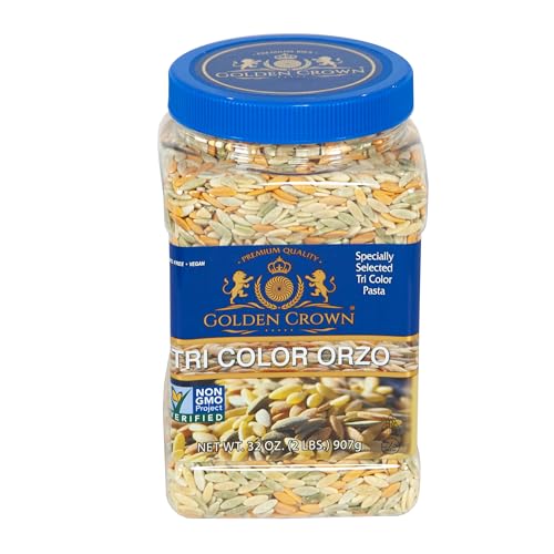 Golden Crown Tri-Color Orzo Rice-Shaped Pasta - 32 Oz (2 Lb), Non - GMO Natural Orzo for Soups, Casseroles & Salads | Cooks In A Few Minutes