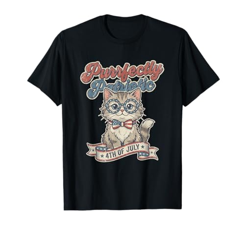 Purrfectly Patriotic Cat Vintage 4th of July for Women T-Shirt