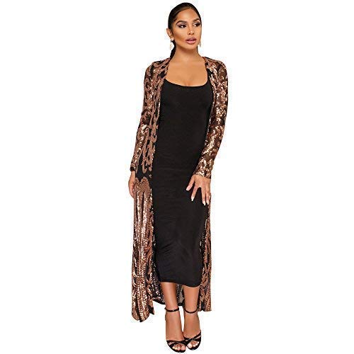 Vnytop Women Black Totem Sequin Applique Long Sleeve Perspective Long Cardigan Cloak #TOP3