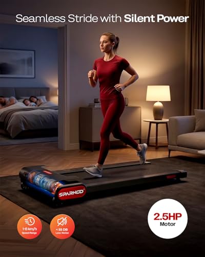 Image of Sparnod Fitness STH-3009 Auto Incline Walking Pad Treadmill for Home Use, 2.5 HP Motor, Speed Range 1-6 km /h, 13% Auto Incline, Remote Control, Shock Absorption System, Max User Weight 120 Kg