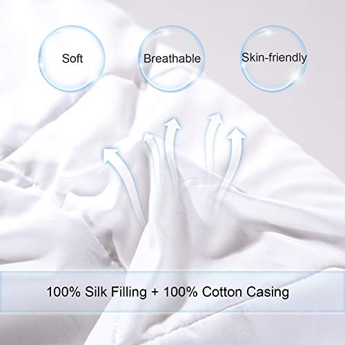 Since Silk All-Season Silk Comforter, White Silk Duvet For Night Sweats Hot Sleepers，100% Long Strand Mulberry Silk, 100% Cotton Duvet Cover(King(90-102In)) #TOP3