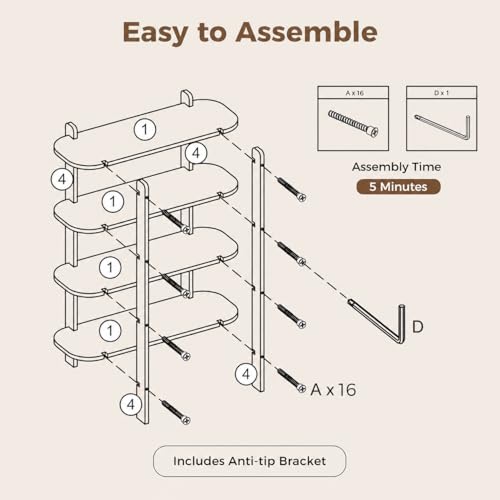 Klippehop Bookshelf, 4-Tier Tall Book Shelf, Wood Shelf Bookcase Open Bookshelf, Freestanding Storage Shelf Organizer, Display Shelf Shelving Unit for Living Room, Bedroom, Office (4 Tiers, Natural) by Klippehop - Image 6