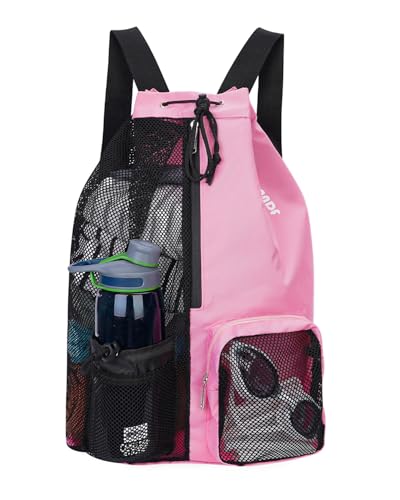 WANDF Swim Bag Mesh Drawstring Backpack with Wet Pocket Beach