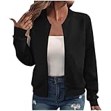 OPHPY Black Bomber Jacket Women, 2025 Bomber Jacket Women Textured Lightweight Zip Up Jackets Casual Stand Collar Full Zipper Coat Fall Fashion Outerwear Tops Black L