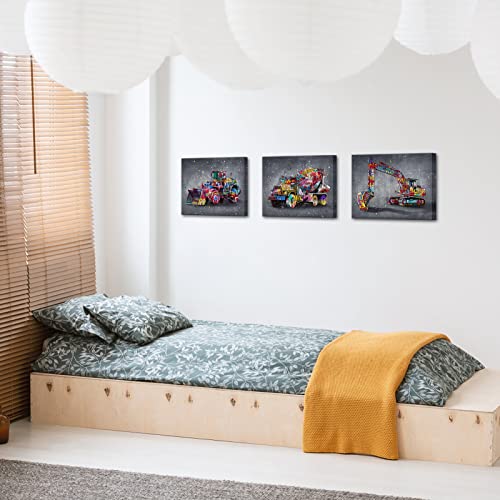 Sechars Truck Canvas Wall Art Boys Room Decor Construction Vehicles Car Pictures For Kids Bedroom Graffiti Painting Art Prints Poster Nursery Home Decorations (Small) #TOP2