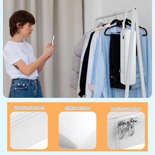 Beautyflier Portable Steamer Bag for NORI Press Travel Steam Iron, Travel Carrying Bag for Handheld Iron, Handheld Steamer Case Organizer with Hanging Buckle Strap, Fits Travel, Bag Only (White) - Thumbnail 4