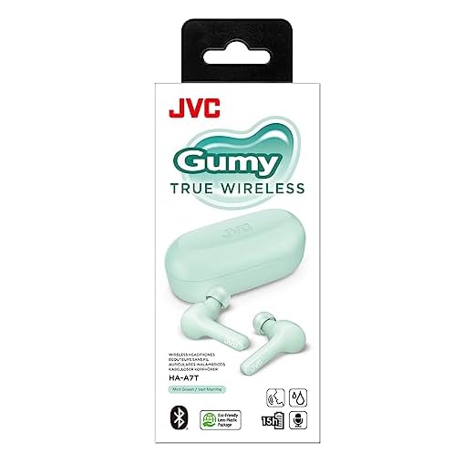 JVC Gumy Truly Wireless Earbuds Headphones, Bluetooth 5.0, Water Resistance(IPX4), Long Battery Life (up to 15 Hours) - HAA7TZ (Mint)