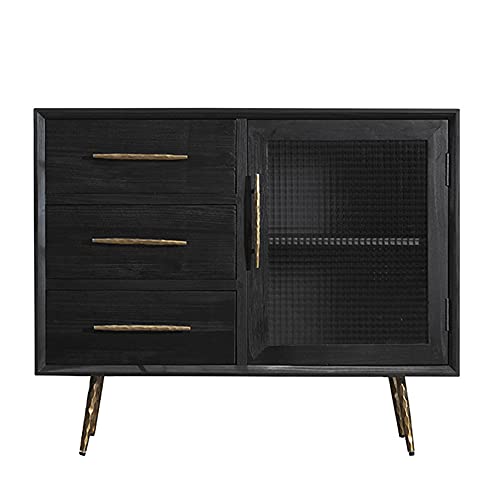 QINJIE Aparador-Buffet de Cocina de Madera Moderna Mid-Century, Armario de Almacenamiento de Mesa de Buffet Mesa Consola Alta con 1 Puerta, 3 cajones y Vidrio a Cuadros