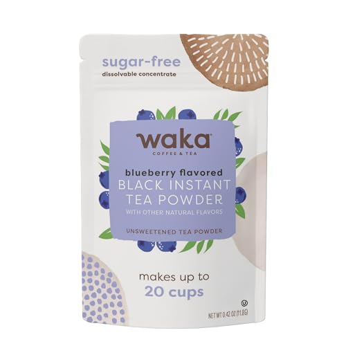 Waka Blueberry Black Tea Powder, Unsweetened Travel Size, 0.45 oz