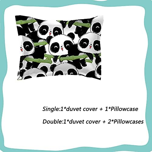 Yasida Panda Duvet Bedding Single 135cm X 200cm With Pillowcase Printed Bamboo Cute Bedding Cover, Animal Panda Duvet cover Set Single Black And White For Boy Girls Cute Bedroom Collection