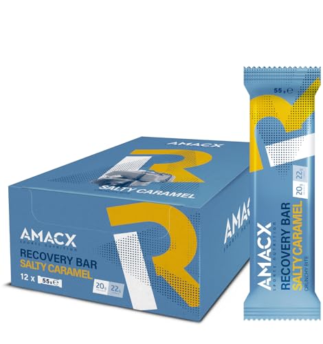 AMACX Recovery Bar – Postworkout Snack Whey Protein Riegel – 12er Pack – Eiweißriegel mit 20g Protein – Crunchy Protein Bar mit Schokoüberzug – Muskelregeneration Proteinriegel – Salzkaramell