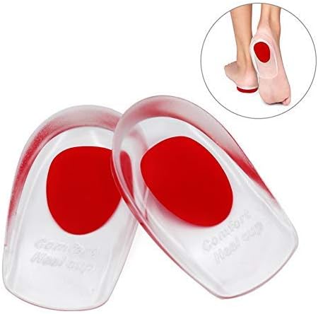 Silicone Gel Heel Cups, Shoe Inserts Silica Gel Pads Insole for Plantar Fasciitis, Bone Spurs Pain Relief, Sore Heel Pain, Achilles Pain and Foot Care (Red, S)