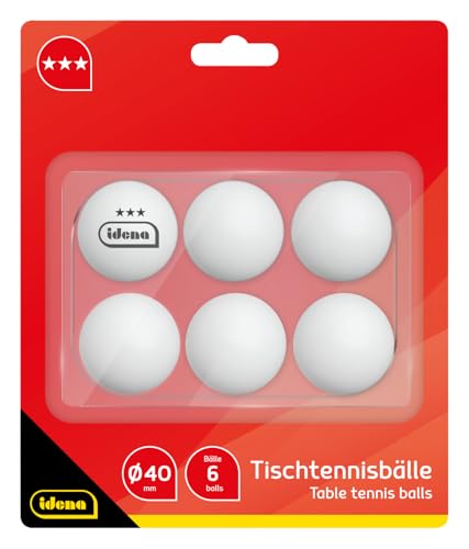 Idena 7440022, Palle da Tennis da Tavolo, Diametro 40 Mm Secondo le Direttive ITTF, Qualità 3 Stelle, per Club, Tempo Libero e Hobby, 6 Pezzi, Bianco
