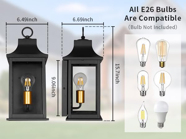 Image of JYZ 2PK 16 inch Outdoor Wall Lantern, Exterior Wall Sconce Lighting Fixture, Anti-Rust Aluminum & Clear Glass Outside Wall Lamp, E26 Socket Matte Black Exterior Wall Lights for Garage, Front Door, Patio