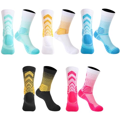 5 Pairs Basketball Socks Cushioned Athletic Crew Socks for Men Youth Adult Soccer Outdoor Football Running2