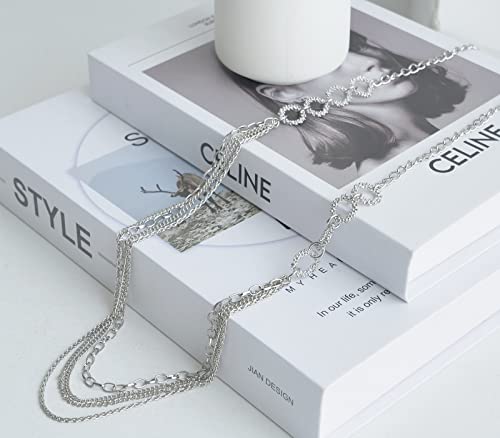 Noessla Long Gold/Silver Chain Layered Necklace For Women Boho Multi-Strand Rope Chains Statement Collar Necklace Silver Jewelry Gift(Silver) #TOP4