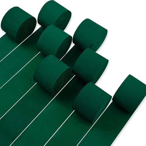 Image of PartyWoo Green Crepe Paper Streamers 8 Rolls 656 ft Pack of Hunter Emerald Forest Green Crepe Paper for Graduation Christmas Jungle Birthday Party Decorations (1.8 Inch x 82 Ft /Roll), Green-40