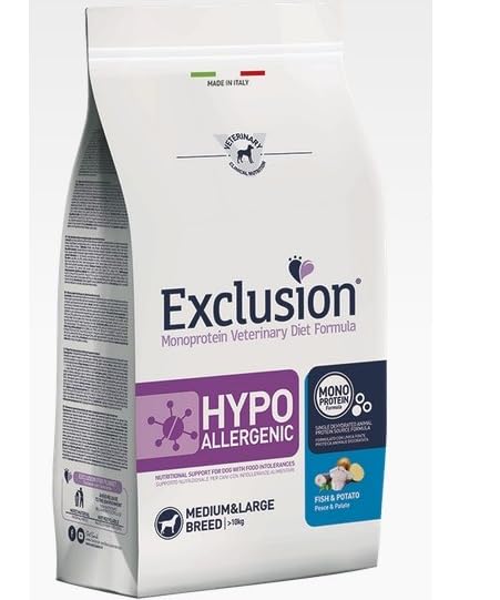 EXCLUSION DIET HYPOALLERGENIC PESCE E PATATE M/L PER CANE CANI DOG 12 KG
