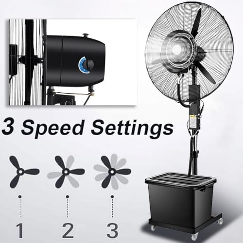 Portable Misting Fan - Industrial 43L Outdoor Cooling Fan with 3 Speeds & 90° Oscillation, Ideal for Garage & Commercial Use, 320W, 26"/30" Size