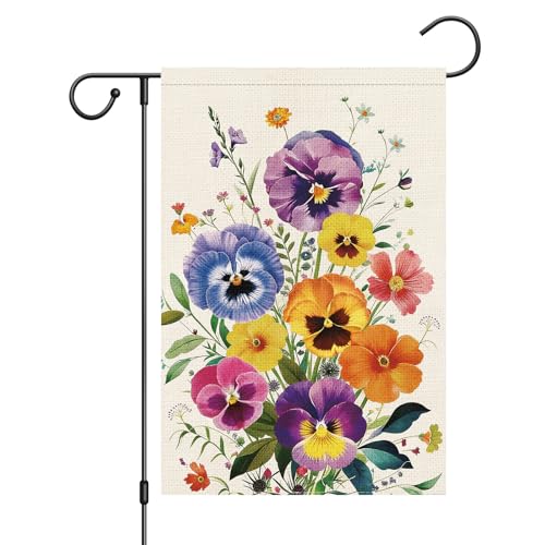 Wodison Spring Summer Pansy Flower Garden Flag 12x18 Inch Double Sided Burlap, Floral Seasonal Yard Sign Home Outdoor Decoration