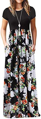 Women's Casual Sleeve O-neck Print Maxi Tank Long Dress