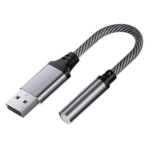 USB to 3.5mm Jack Audio Adapter, External Stereo Sound Card with Built-in Chip, Headphone Aux Converter for PC, Laptop, PS4, PS5