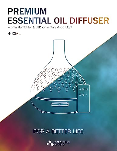 Asakuki Essential Oil Diffuser, Upgraded Diffusers For Essential Oils Aromatherapy Diffuser Cool Mist Humidifier With 7 Colors Lights 2 Mist Mode Waterless Auto Off For Home Office Room #TOP3