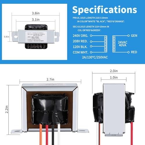 2 pcs 24v control transformer 40va primary 120 208 240v secondary 24v replacement for hvac furnace multi tap 4031f pf42440 gt446