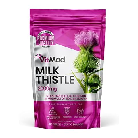 Milk Thistle Tablets - 80% Silymarin High Strength 2000mg 120 Tablets Cover