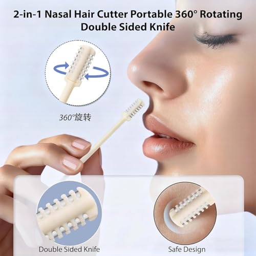 BANYCE 10 Pcs 2-in-1 Nasal Cutter, Upgrade Double Sided Nose Knife, 360 Nostril Hair Remover Tool, Trimmer for Men, Women, Soft Cleaning Brush — view 2